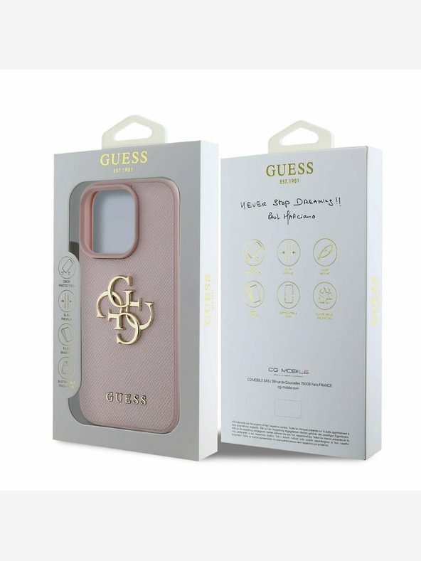 Guess Guess PU Grained 4G Metal Logo Back Cover pre iPhone 15 Pro Pink