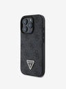 Guess Guess PU 4G štrasové trojuholníkové kovové logo zadný kryt pre iPhone 16 Pro Max čierny