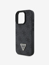 Guess Guess PU 4G štrasové trojuholníkové kovové logo zadný kryt pre iPhone 16 Pro Max čierny