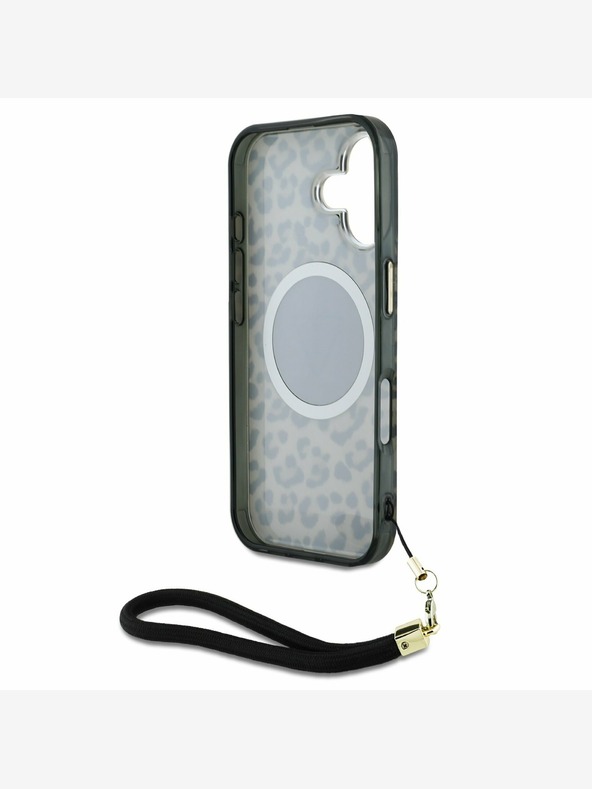 Guess Guess IML Leopard Triangle Logo Strap MagSafe zadný kryt pre iPhone 16 Brown
