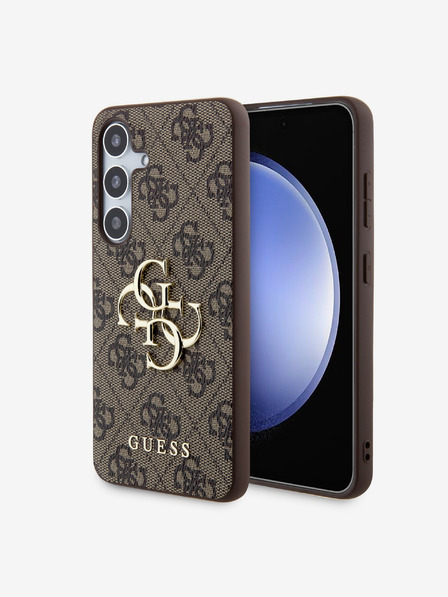 Guess Guess PU 4G kovové logo zadný kryt pre Samsung Galaxy S24+ hnedý