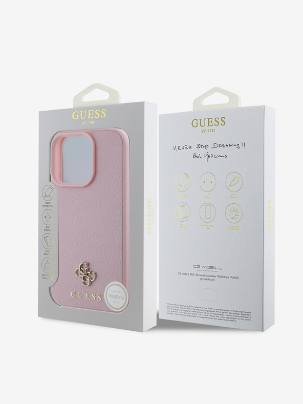 Guess Guess PU Grained 4G Small Metal Logo MagSafe zadný kryt pre iPhone 16 Pro ružový