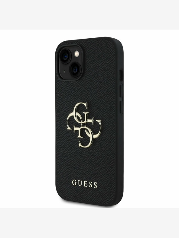 Guess Guess PU Grained 4G Metal Logo zadný kryt pre iPhone 15 čierny