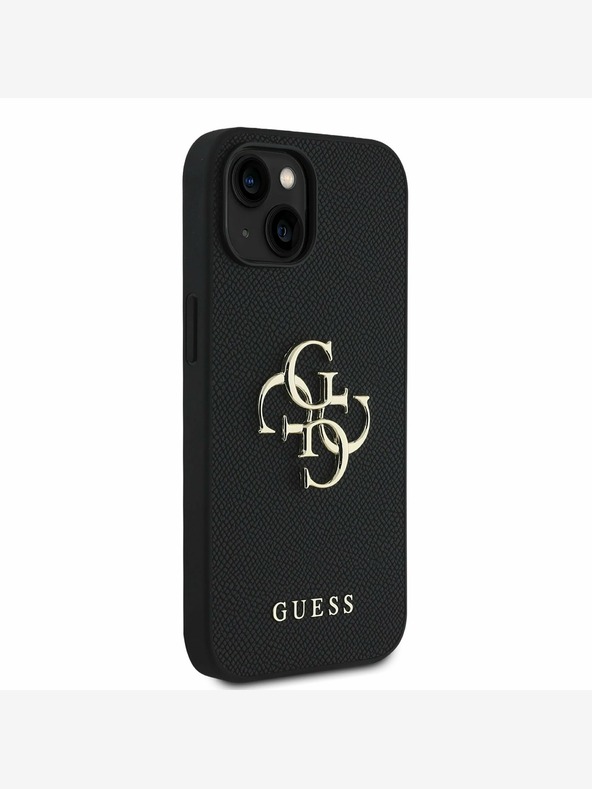 Guess Guess PU Grained 4G Metal Logo zadný kryt pre iPhone 15 čierny