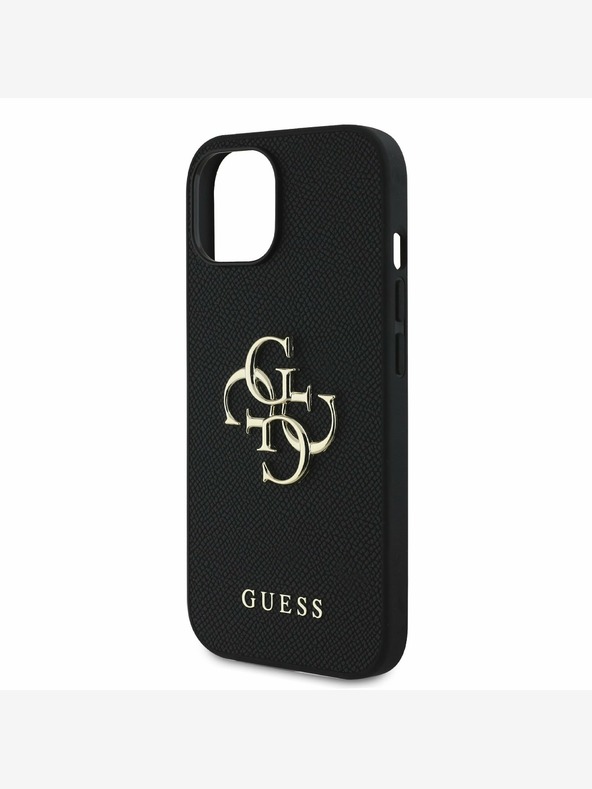 Guess Guess PU Grained 4G Metal Logo zadný kryt pre iPhone 15 čierny
