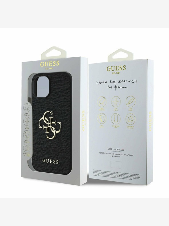 Guess Guess PU Grained 4G Metal Logo zadný kryt pre iPhone 15 čierny