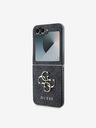 Guess Guess PU 4G kovový zadný kryt s logom pre Samsung Galaxy Z Flip 6 sivý