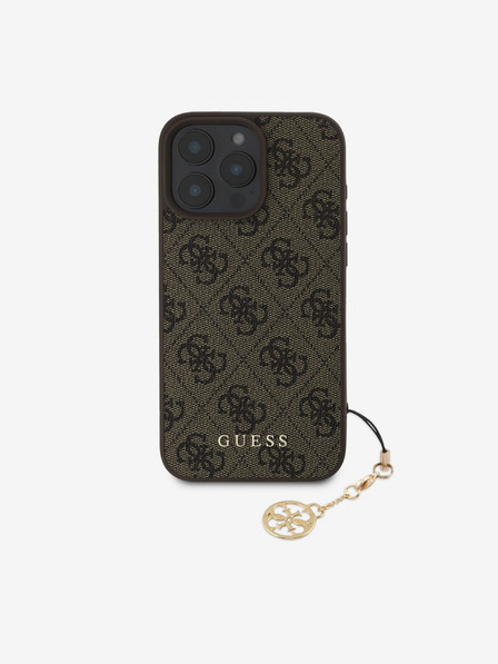 Guess Guess 4G očarujúci zadný kryt pre iPhone 16 Pro Max Tone on Tone Brown
