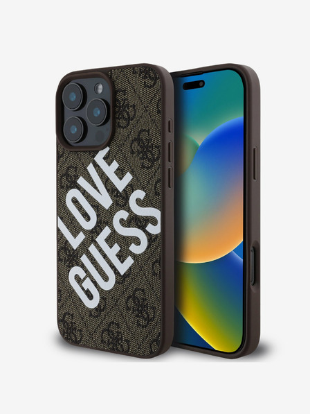 Guess Guess PU Leather 4G Big Love Logo MagSafe zadný kryt pre iPhone 16 Pro hnedý