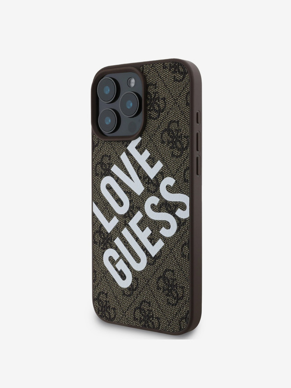 Guess Guess PU Leather 4G Big Love Logo MagSafe zadný kryt pre iPhone 16 Pro hnedý