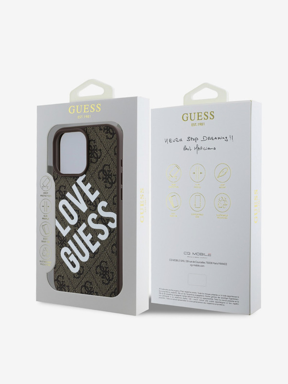 Guess Guess PU Leather 4G Big Love Logo MagSafe zadný kryt pre iPhone 16 Pro hnedý