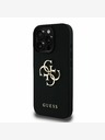 Guess Guess PU zrnitý 4G kovový zadný kryt s logom pre iPhone 15 Pro Max čierny