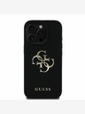 Guess Guess PU zrnitý 4G kovový zadný kryt s logom pre iPhone 15 Pro Max čierny