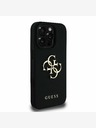 Guess Guess PU zrnitý 4G kovový zadný kryt s logom pre iPhone 15 Pro Max čierny