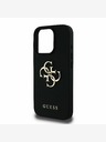 Guess Guess PU zrnitý 4G kovový zadný kryt s logom pre iPhone 15 Pro Max čierny