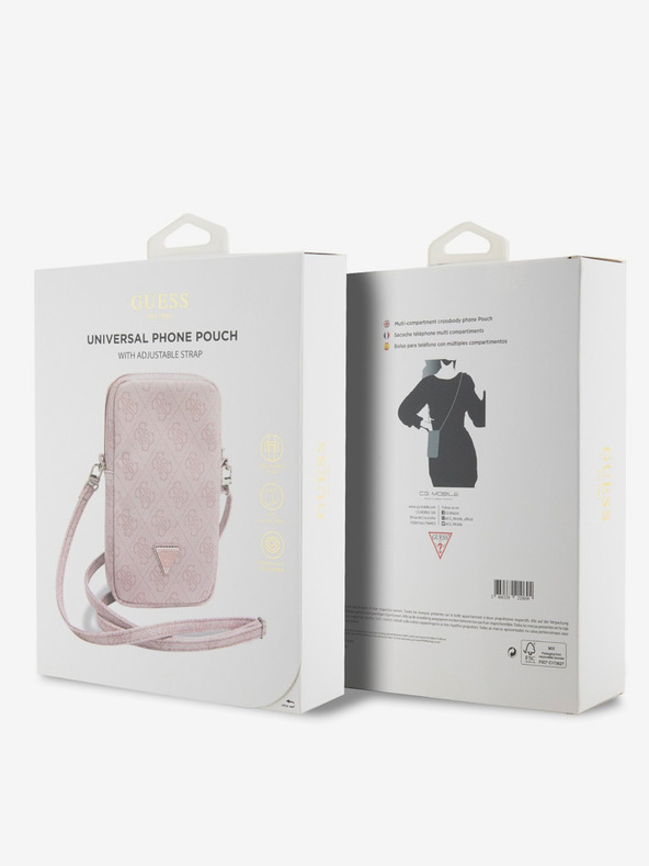 Guess PU 4G Triangle Logo Taška na Telefon se Zipem Pink Obal na telefón