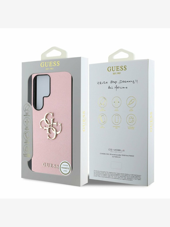 Guess Guess PU Grained 4G Metal Logo Back Cover pre Samsung Galaxy S25 Ultra Pink