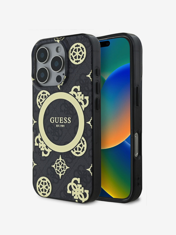 Guess IML 4G Peony MagSafe Zadní Kryt pro iPhone 16 Pro Max Black Obal na telefón