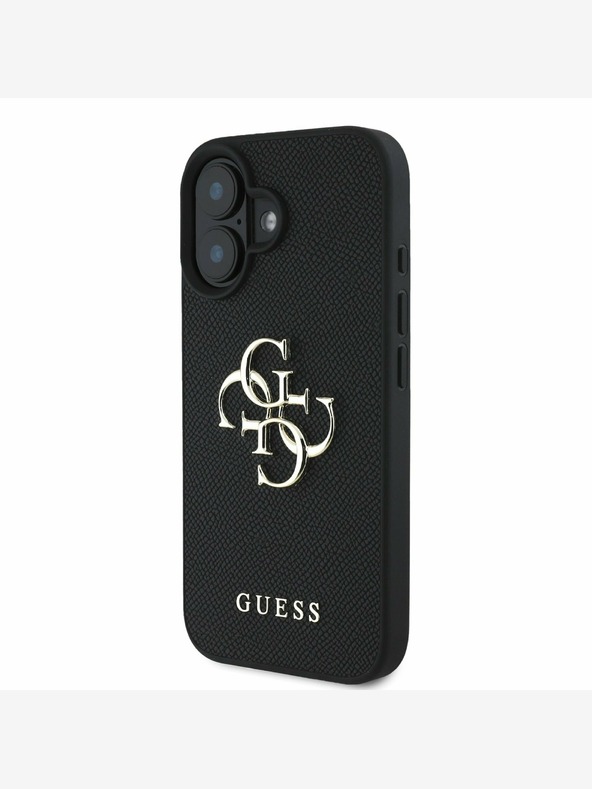 Guess Guess PU Grained 4G Metal Logo zadný kryt pre iPhone 16 čierny