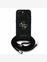 Guess Guess PU PU PU kovové logo Crossbody Strap zadný kryt pre iPhone 15 Pro čierny