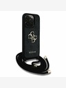 Guess Guess PU PU PU kovové logo Crossbody Strap zadný kryt pre iPhone 15 Pro čierny