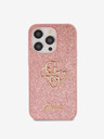 Guess Guess PU pevný zadný kryt 4G s kovovým logom a trblietkami pre iPhone 15 Pro ružový