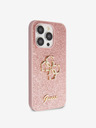 Guess Guess PU pevný zadný kryt 4G s kovovým logom a trblietkami pre iPhone 15 Pro ružový