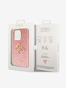 Guess Guess PU pevný zadný kryt 4G s kovovým logom a trblietkami pre iPhone 15 Pro ružový