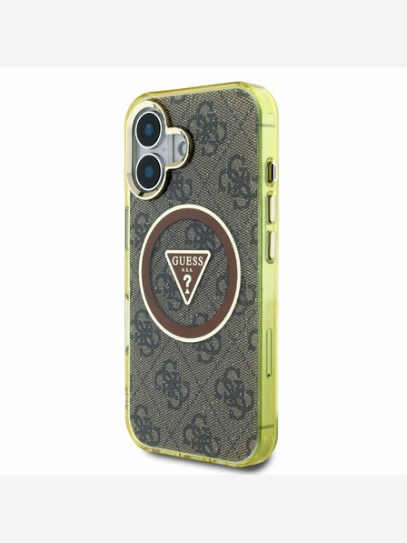 Guess Guess IML 4G Glitter and Triangle Logo MagSafe zadný kryt pre iPhone 16 hnedý