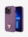 Guess Guess Kovový kryt s logom trojuholníka s kamienkami pre iPhone 15 Pro fialový