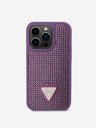 Guess Guess Kovový kryt s logom trojuholníka s kamienkami pre iPhone 15 Pro fialový