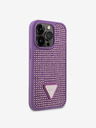 Guess Guess Kovový kryt s logom trojuholníka s kamienkami pre iPhone 15 Pro fialový