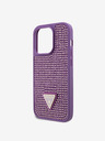 Guess Guess Kovový kryt s logom trojuholníka s kamienkami pre iPhone 15 Pro fialový