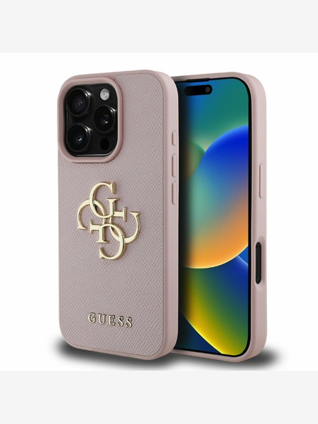 Guess Guess PU Grained 4G Metal Logo Back Cover pre iPhone 16 Pro Max ružový