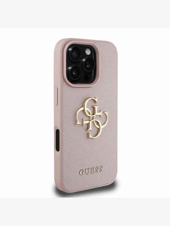 Guess Guess PU Grained 4G Metal Logo Back Cover pre iPhone 16 Pro Max ružový