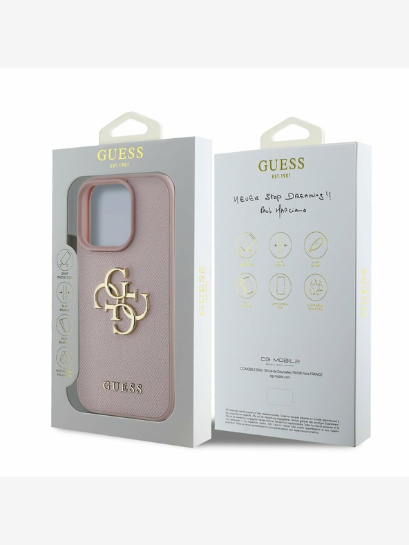 Guess Guess PU Grained 4G Metal Logo Back Cover pre iPhone 16 Pro Max ružový