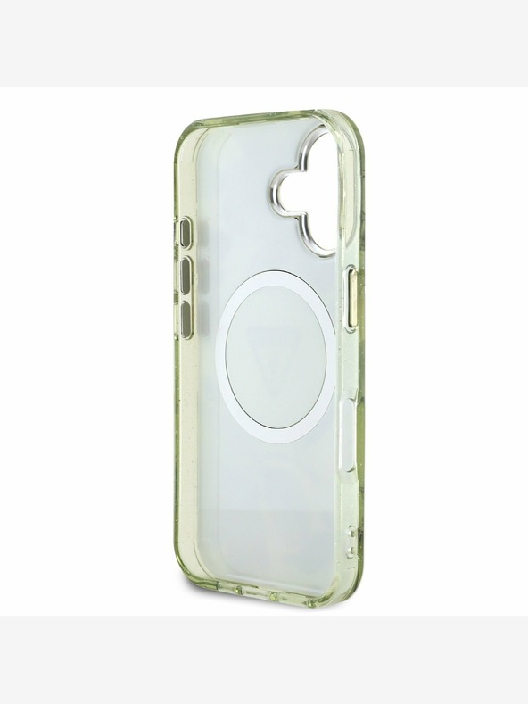 Guess Guess IML Glitter Magnolia and Triangle Logo Zadný kryt MagSafe pre iPhone 16 Green