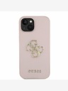 Guess Guess PU zrnitý 4G kovový zadný kryt s logom pre iPhone 15 ružový