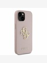 Guess Guess PU zrnitý 4G kovový zadný kryt s logom pre iPhone 15 ružový