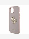 Guess Guess PU zrnitý 4G kovový zadný kryt s logom pre iPhone 15 ružový