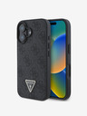 Guess Guess PU 4G štrasový zadný kryt s kovovým logom pre iPhone 16 čierny