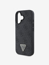 Guess Guess PU 4G štrasový zadný kryt s kovovým logom pre iPhone 16 čierny
