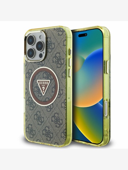 Guess Guess IML 4G Glitter and Triangle Logo MagSafe zadný kryt pre iPhone 16 Pro Max hnedý