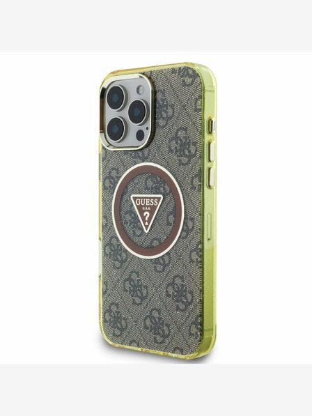 Guess Guess IML 4G Glitter and Triangle Logo MagSafe zadný kryt pre iPhone 16 Pro Max hnedý