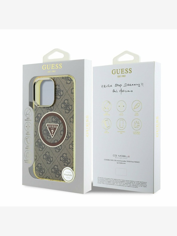 Guess Guess IML 4G Glitter and Triangle Logo MagSafe zadný kryt pre iPhone 16 Pro Max hnedý