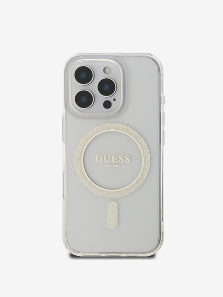 Guess Guess IML Glitter Ring MagSafe zadný kryt pre iPhone 16 Pro Transparentný