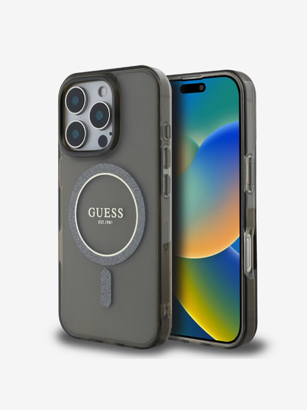Guess Guess IML Glitter Ring MagSafe zadný kryt pre iPhone 16 Pro Max čierny