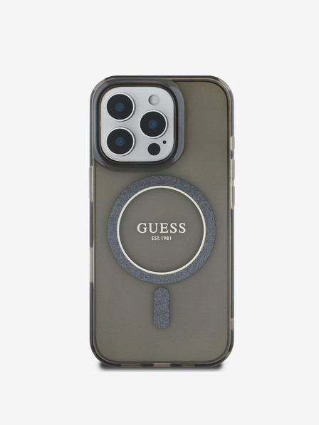 Guess Guess IML Glitter Ring MagSafe zadný kryt pre iPhone 16 Pro Max čierny