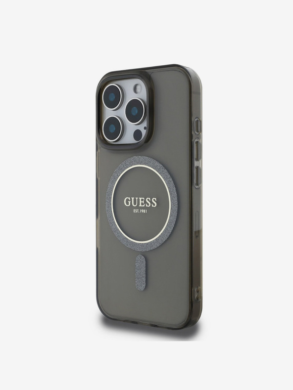 Guess Guess IML Glitter Ring MagSafe zadný kryt pre iPhone 16 Pro Max čierny