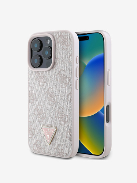 Guess Guess PU 4G štrasový zadný kryt s kovovým logom pre iPhone 16 Pro Max ružový